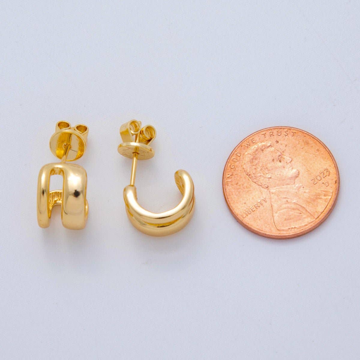 18K Gold Filled Double Band Claw C-Shaped Hoop Earrings | AI368