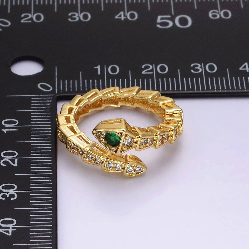 14K Gold Filled Green Micro Paved CZ Snake Serpent Animal Wrap Ring | O1168