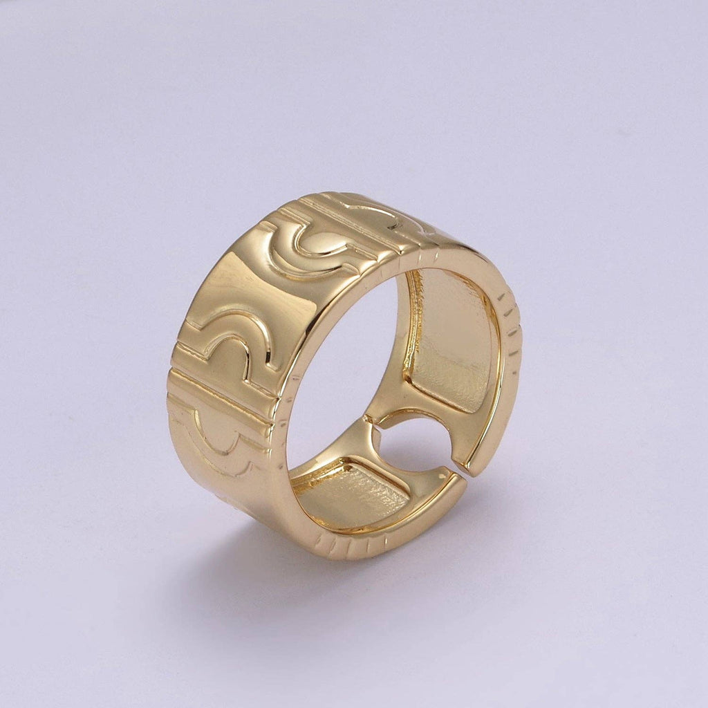 24K Gold Filled Geometric Abstract Thick Rings, Carved Circle Statement Rings in Gold & Silver S-319