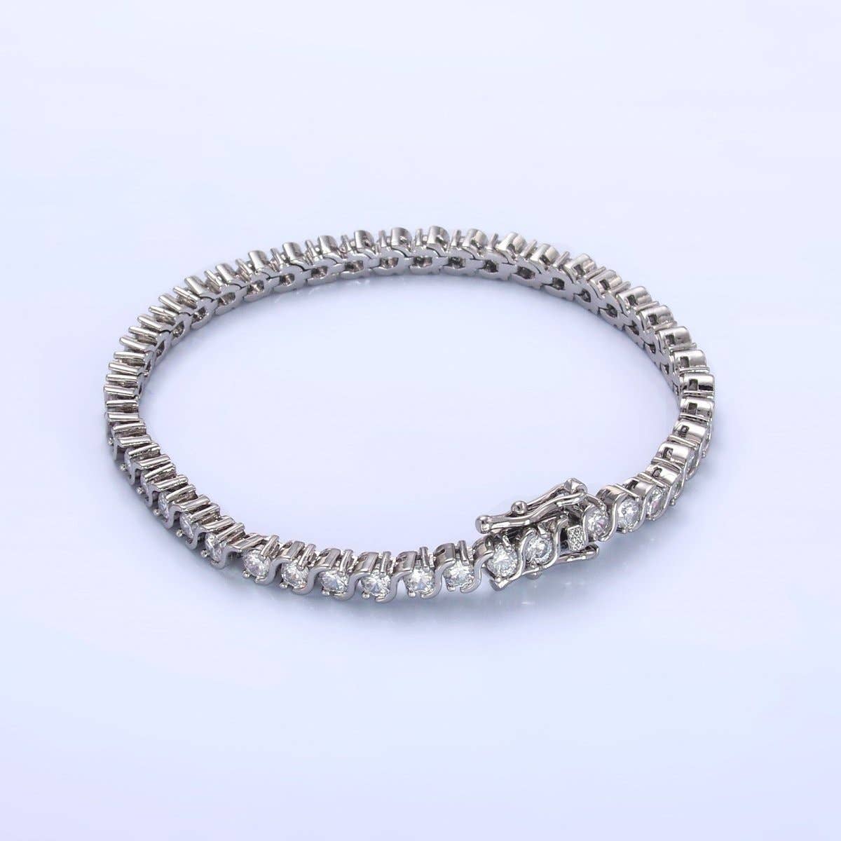 24K Gold Filled Curved S-Link Tennis Chain Bracelet in Gold & Silver | WA-3036 WA-3037