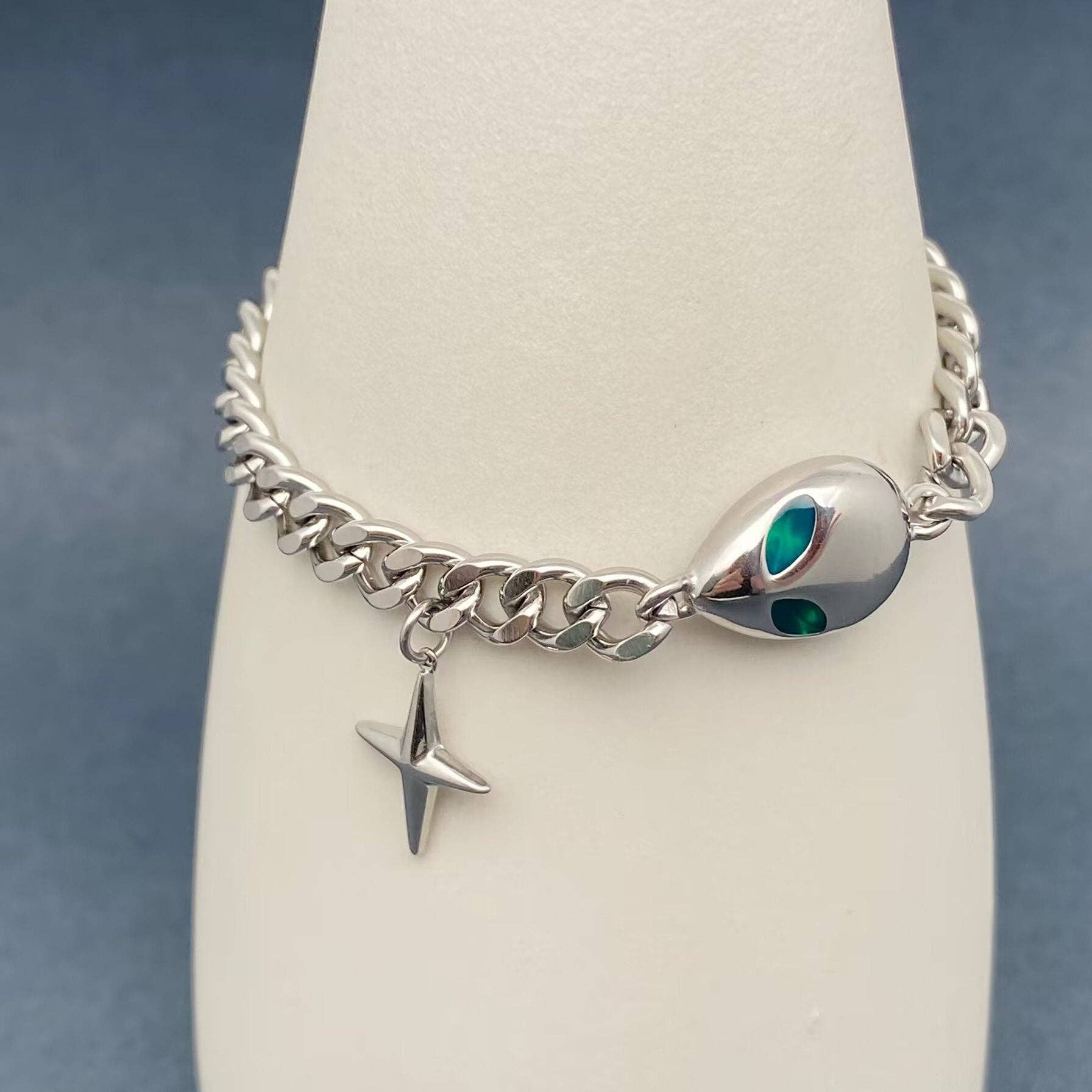 Unisex Stainless Steel ET Charm Cuban Chain Bracelet - MJ