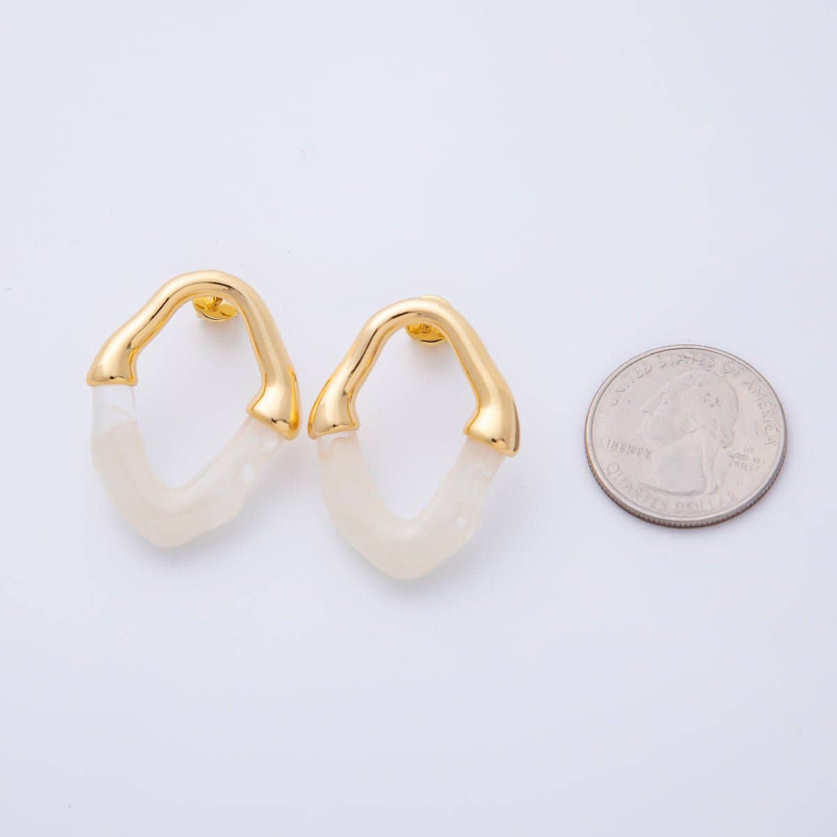 18K Gold Filled 34mm White, Black, Blue, Brown Resin Molten Oval Studs Earrings | AD1580 - AD1583