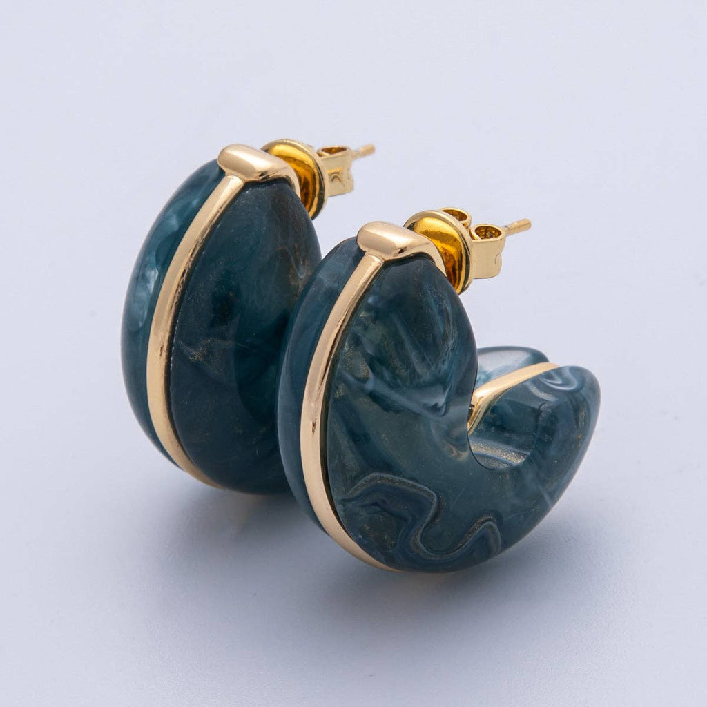 18K Gold Filled 25mm White, Blue, Black, Red, Beige, Brown Resin Chubby C-Shaped Hoop Earrings | Earrings-00154 ~ Earrings-00159
