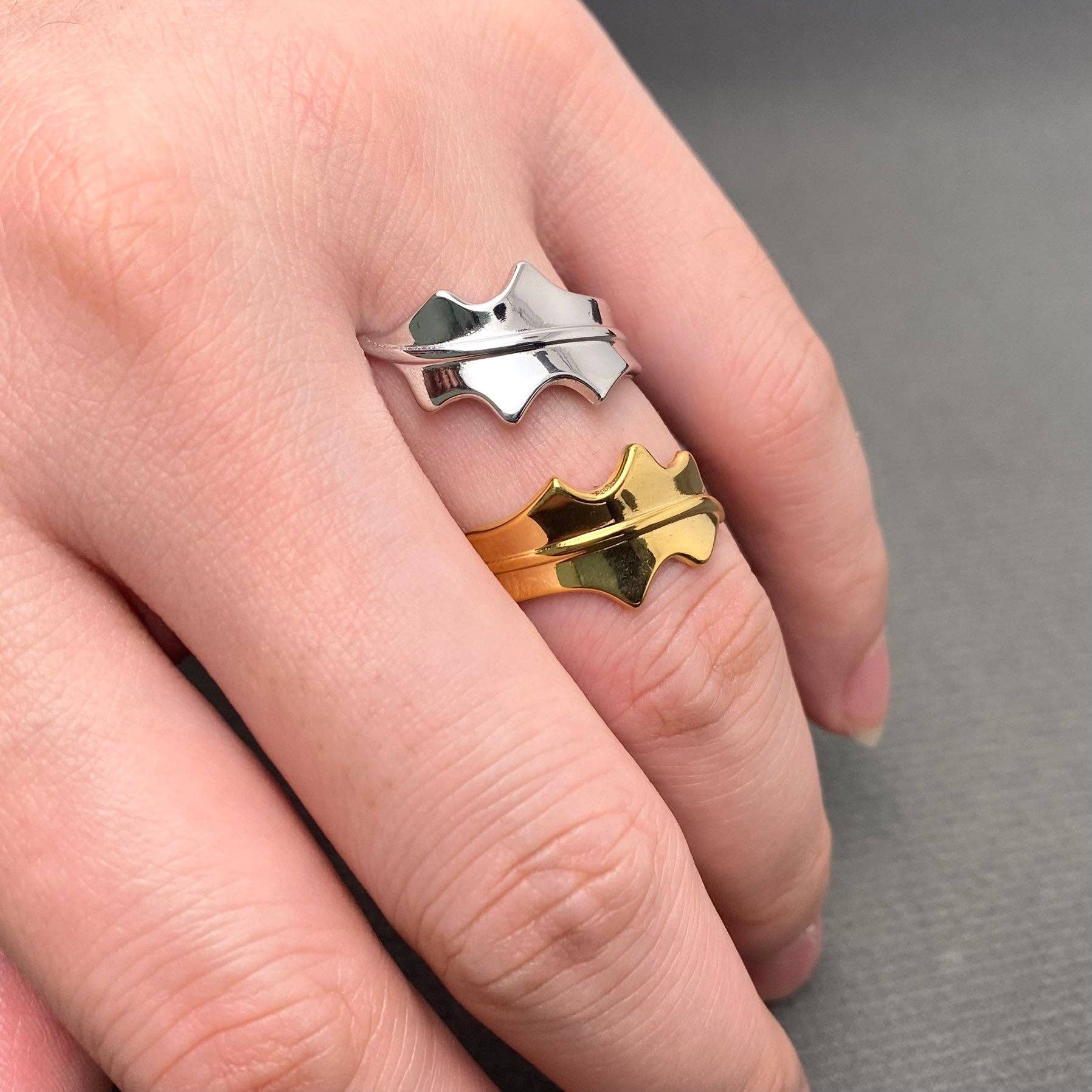 Two Tone Leaf 18K Gold Plated Stainless Steel Ring - FGS