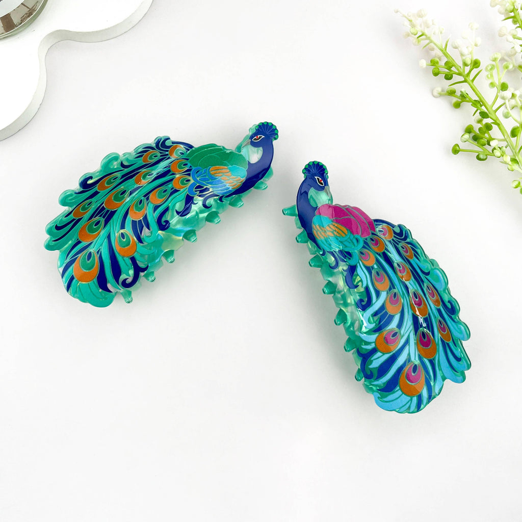 Elegant Peacock Print Acrylic Animal Hair Claw Clip
