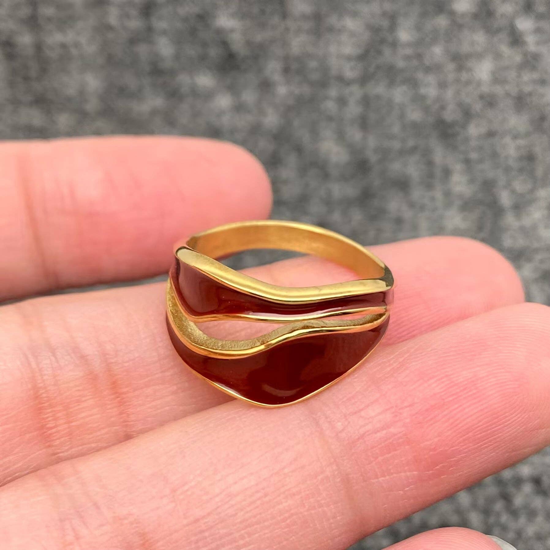 Irregular Ankela Red Two Tone 18K Gold Plated SS Ring - FGS