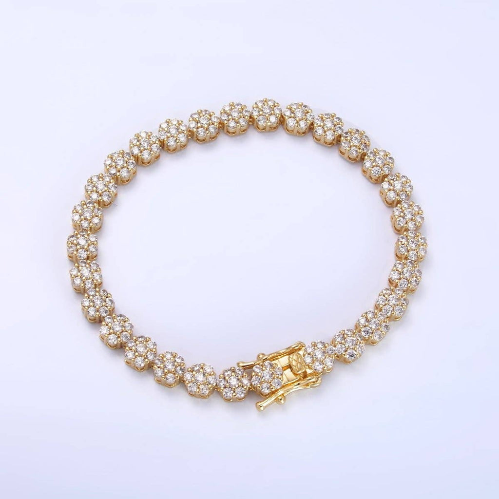 24K Gold Filled Micro Paved CZ Flower Tennis Chain Bracelet in Gold & Silver | WA-3038 WA-3039
