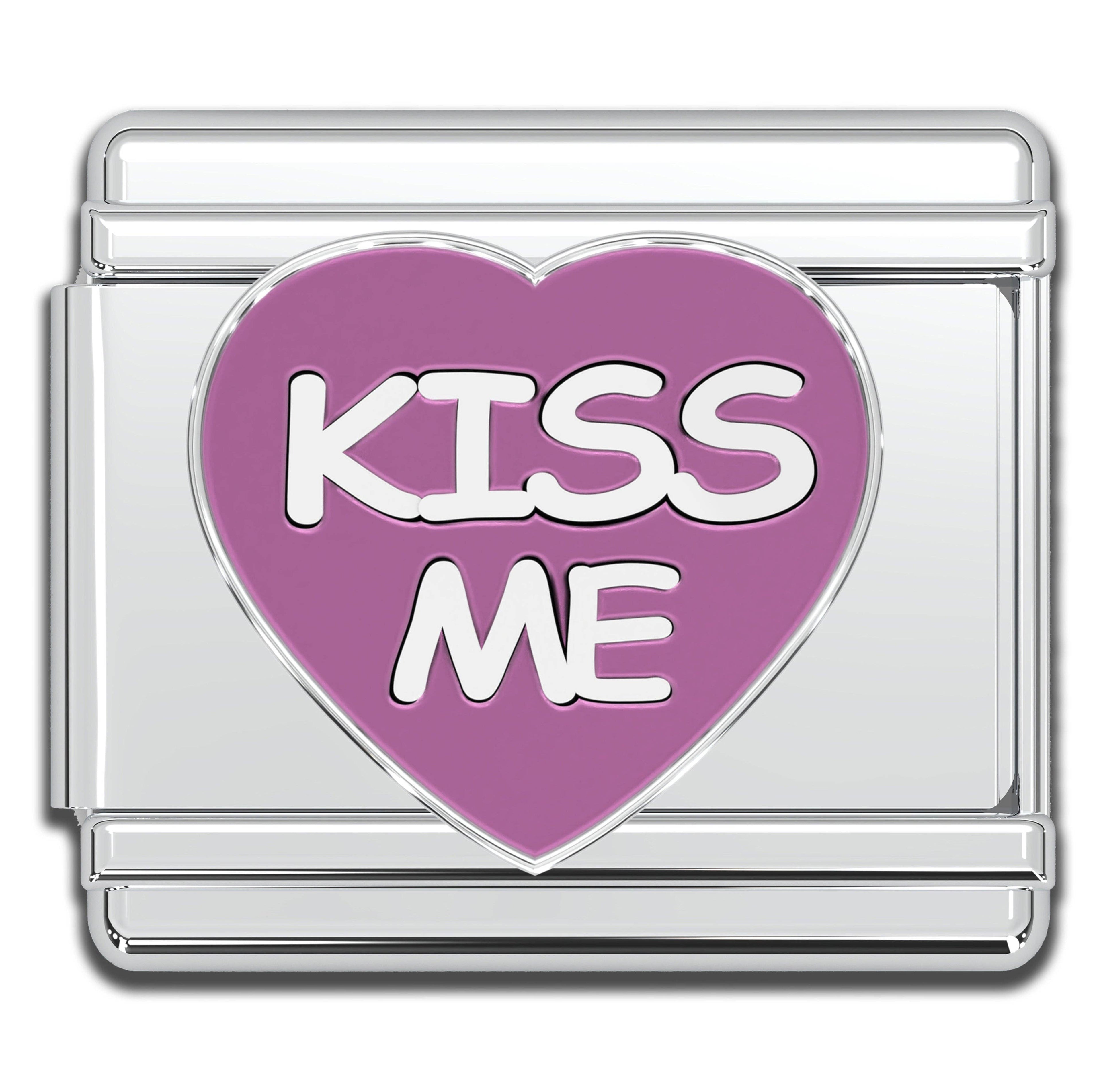 Italian Bracelet Charm 9mm modular for Men & Women - KISS ME HEART PURPLE