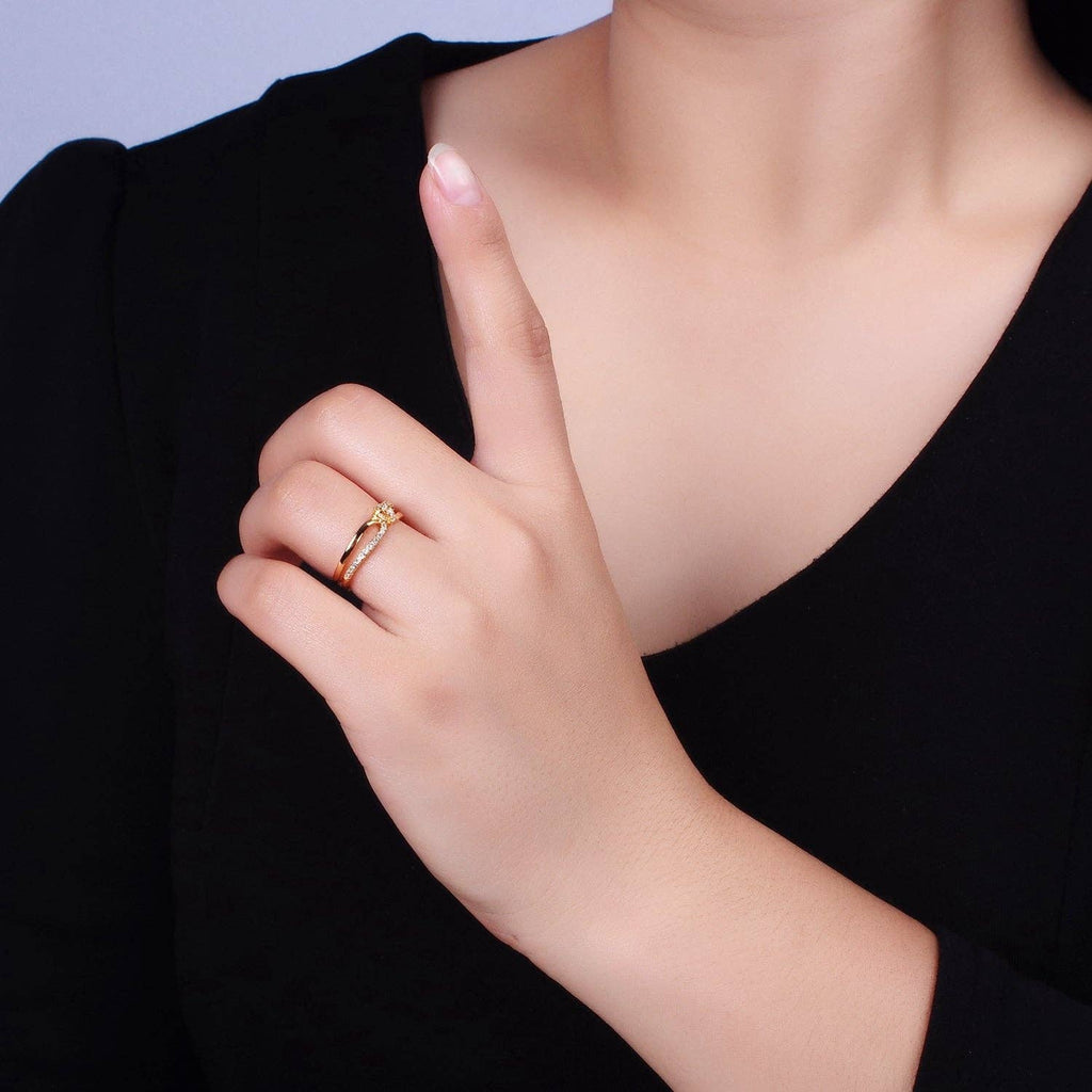 16K Gold Filled Mirco Paved Knot Double Band Ring in Gold &