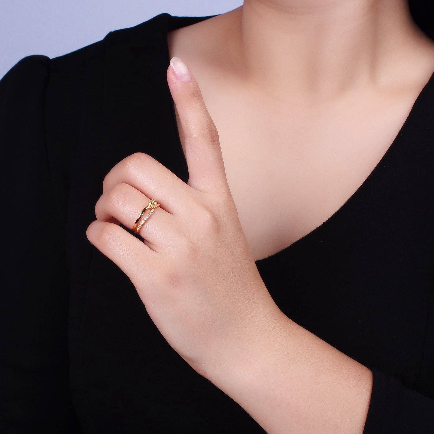16K Gold Filled Mirco Paved Knot Double Band Ring in Gold &