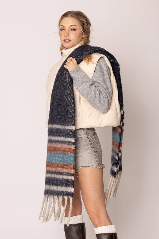 WCL120078 Cierra Multi Stripe Cozy Scarf With Fringe