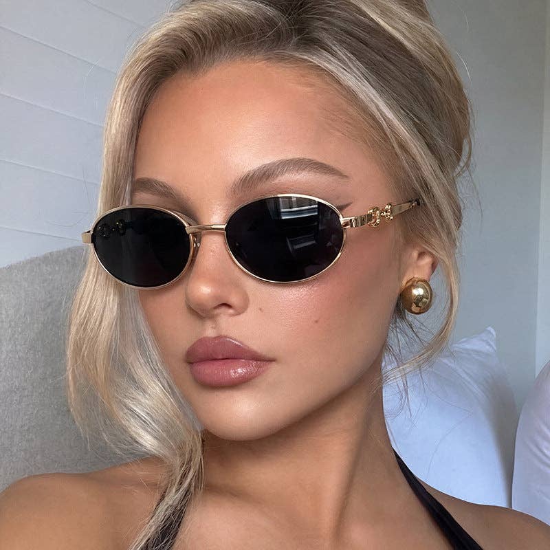 Oval Frame Metal Sunglasses UV400 Protection Stylish
