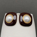 Pearl Inlaid Enamel 18K Gold Plated SS Post Earrings - FGS