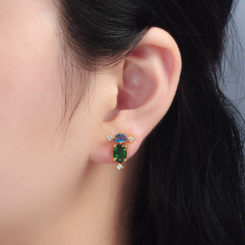 24K Gold Filled Blue/Green Geometric Stud Earring | T-298