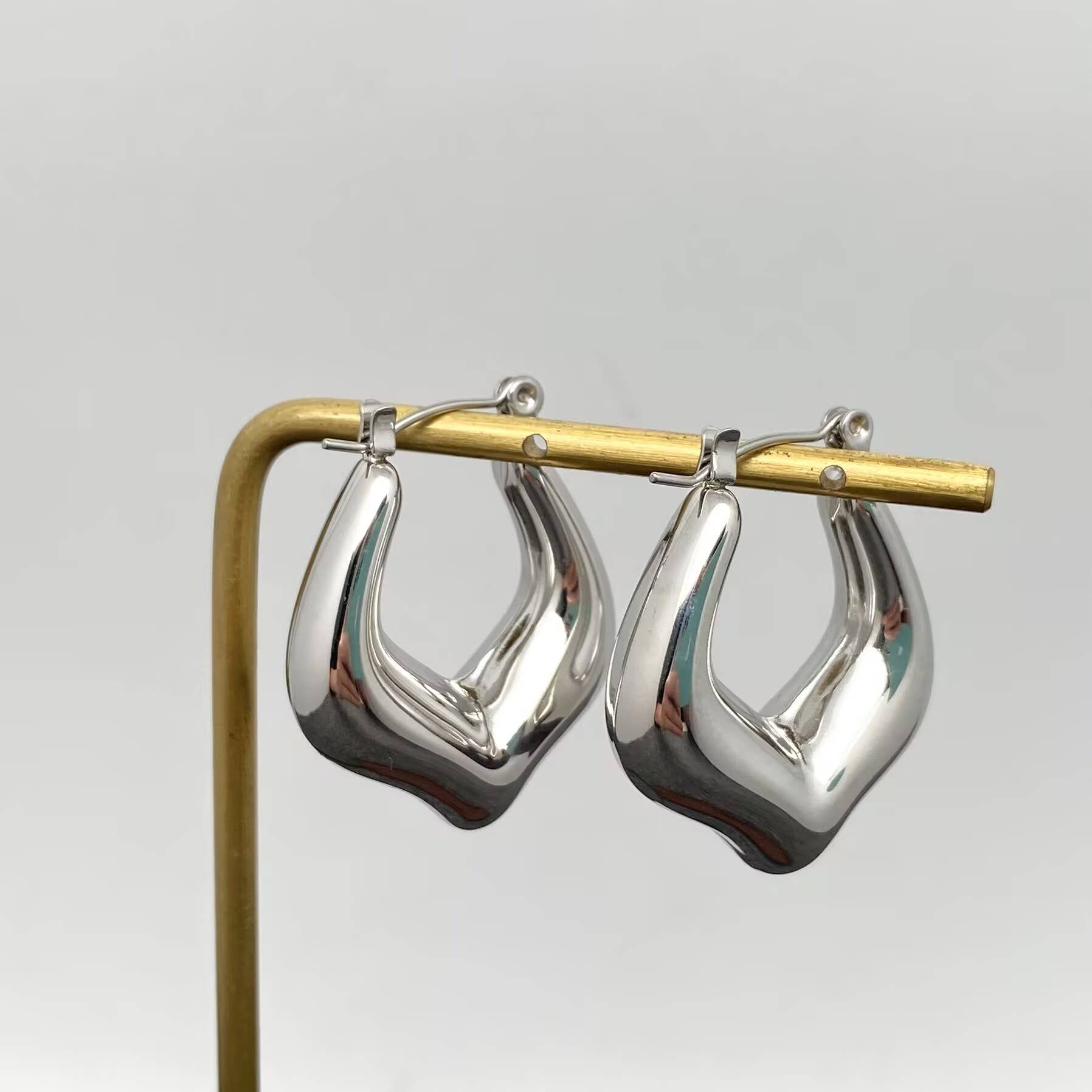 18K Gold Plated S.Steel Glossy Geometric Hoop Earring  - FGS