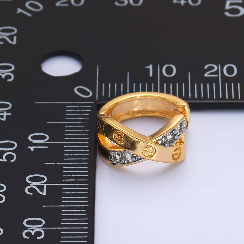 24K Gold Filled X Huggie CZ Earrings | P-402