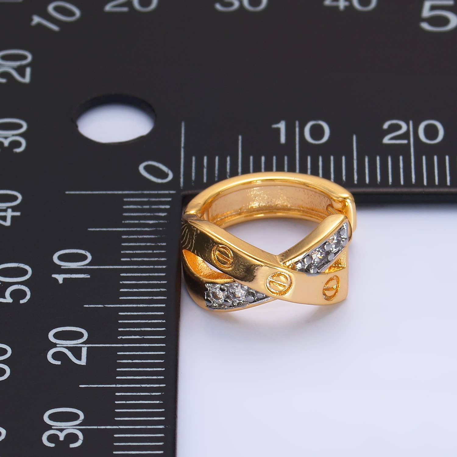 24K Gold Filled X Huggie CZ Earrings | P-402