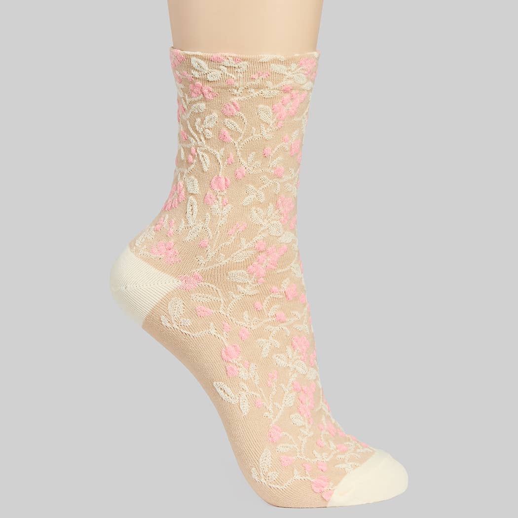 PUFFY FLOWER EMBROIDERED SOCKS