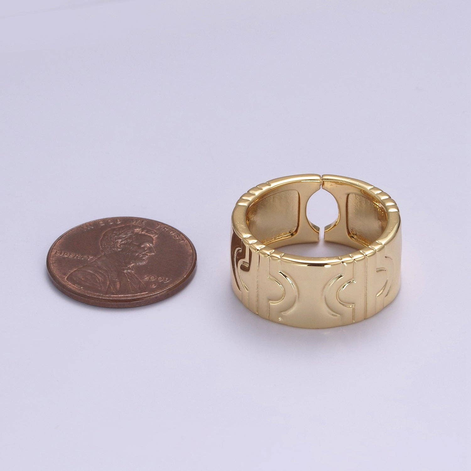 24K Gold Filled Geometric Abstract Thick Rings, Carved Circle Statement Rings in Gold & Silver S-319