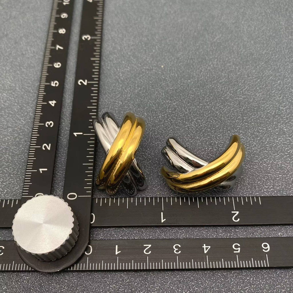 X Shape Two Tone 18K Gold Plated S.Steel Stud Earrings - FGS