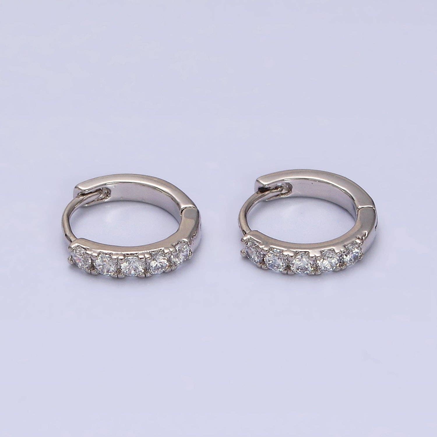 White Gold Filled Clear Micro Paved CZ 10mm Cartilage Huggie Earrings | AD1543