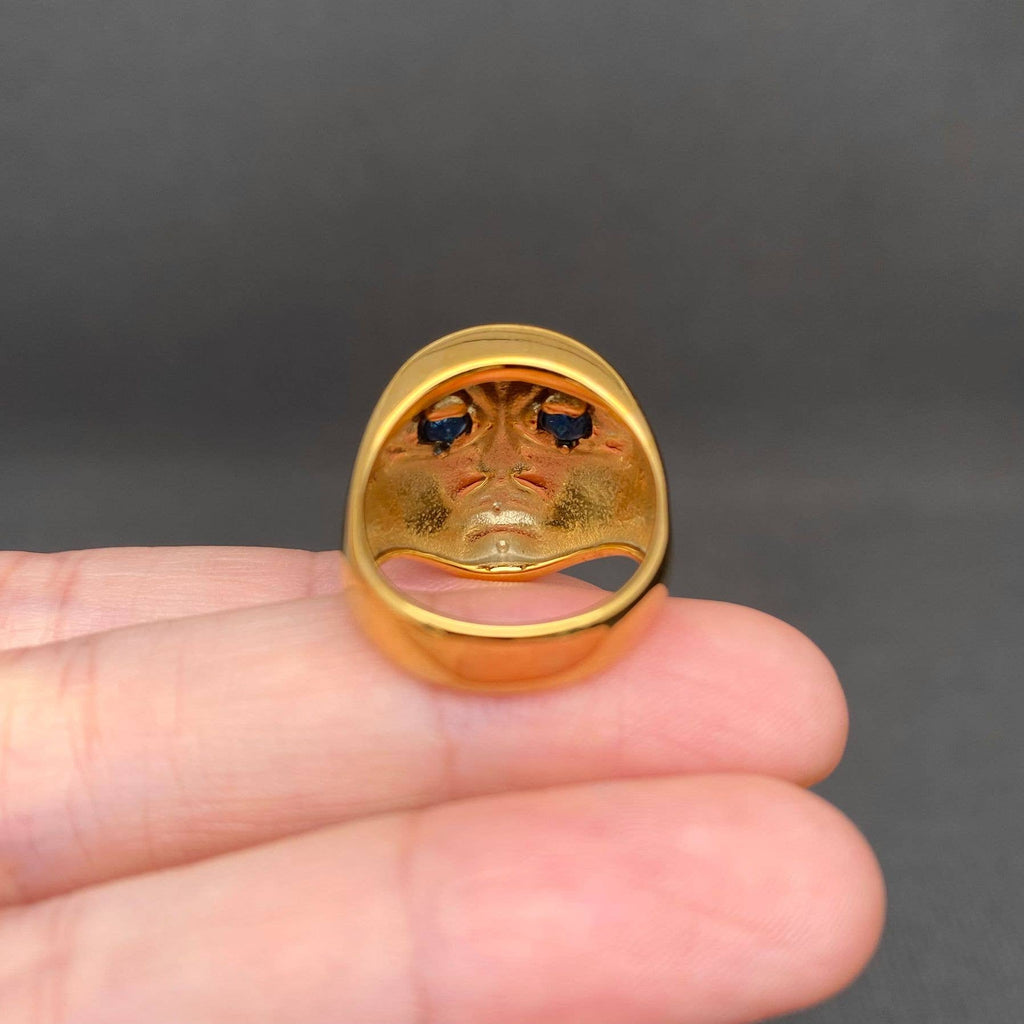 CZ inlaid 18K Gold Plated Stainless Steel Face Ring - FGS