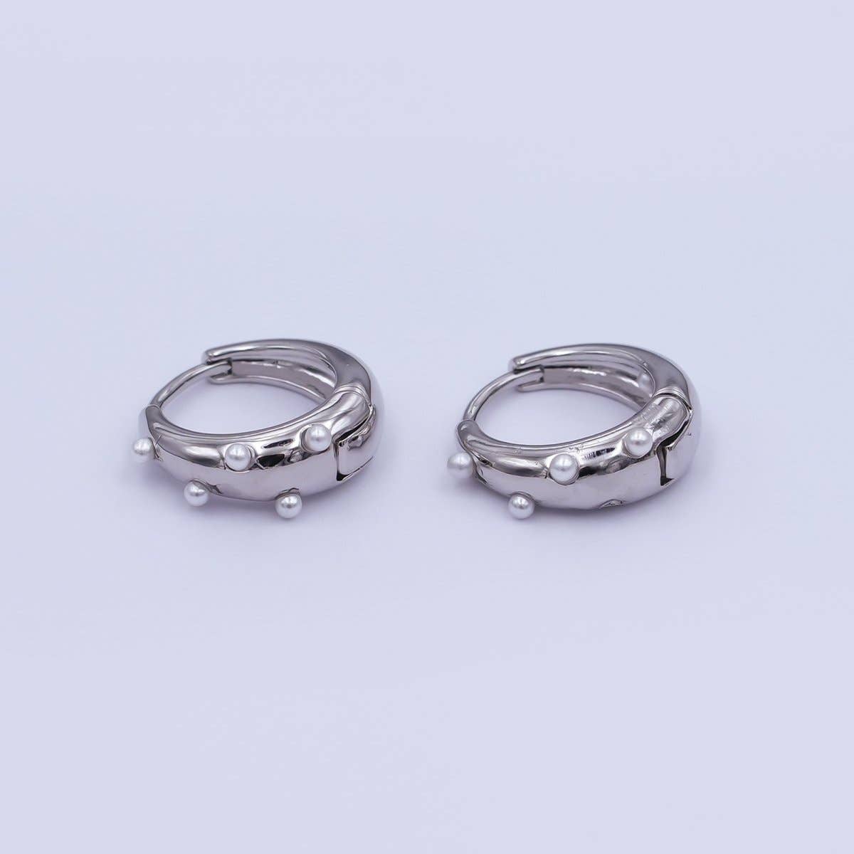 24K Gold Plated 14.5mm Shell Pearl Dotted Huggie Earrings in Gold & Silver | AE423 AE628