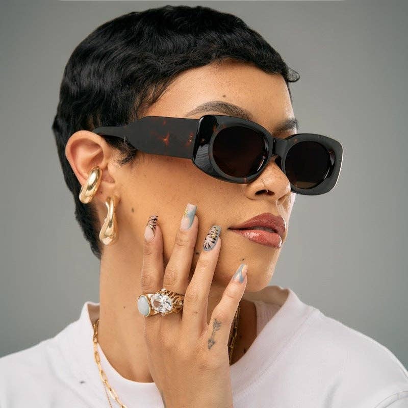 Fashion Rectangle Leopard Print Sunglasses for Women