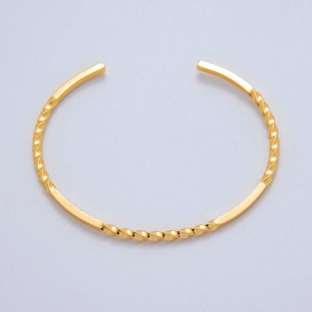 18K Gold Filled Twisted Band Bar Cuff Bracelet | WA-3289