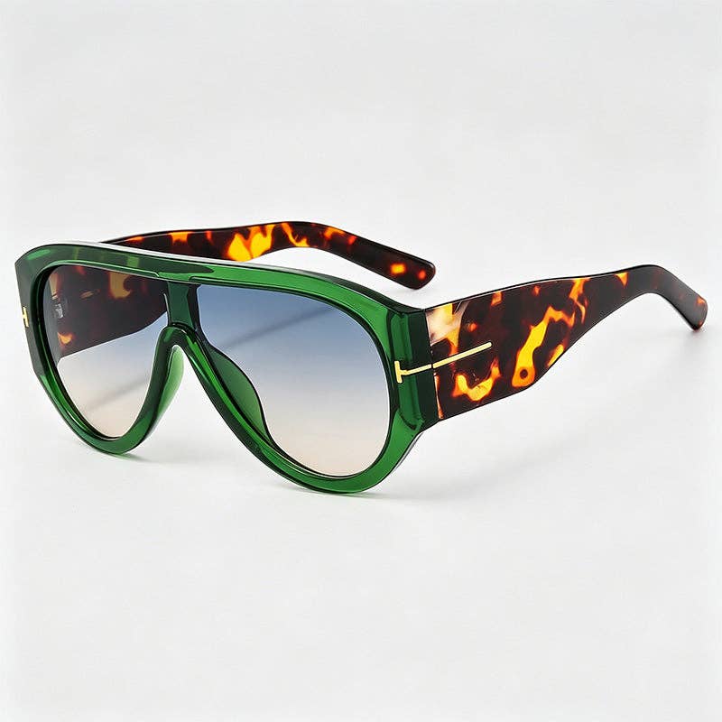 One-piece Integrated Thick Rim Aviator Sunglasses