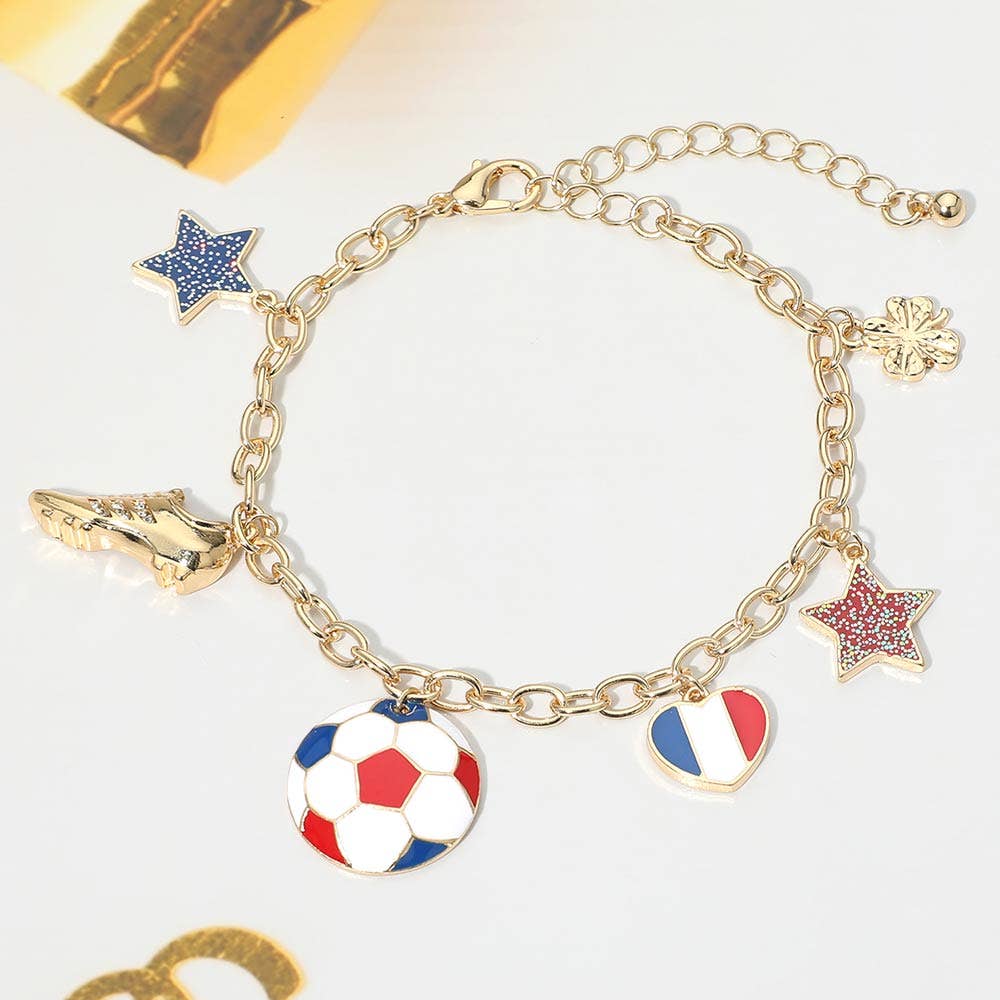 FIFA World Cup Soccer Ball Shoe Star Charm Station Bracelet