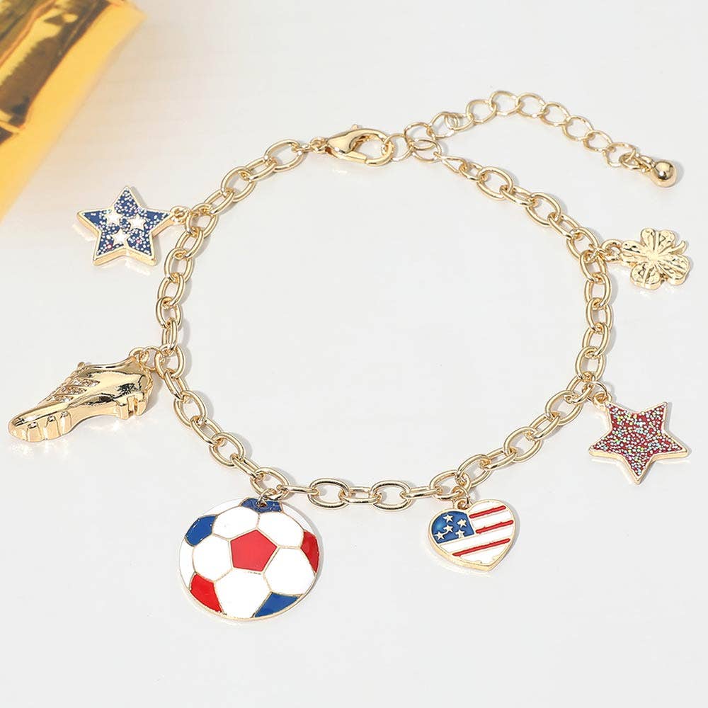 FIFA World Cup Soccer Ball Shoe Star Charm Station Bracelet