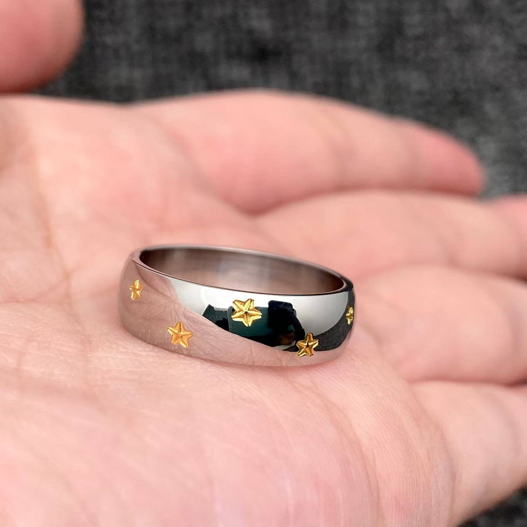 18K Gold Plated Stainless Steel Stars Two Tone Ring - FGS