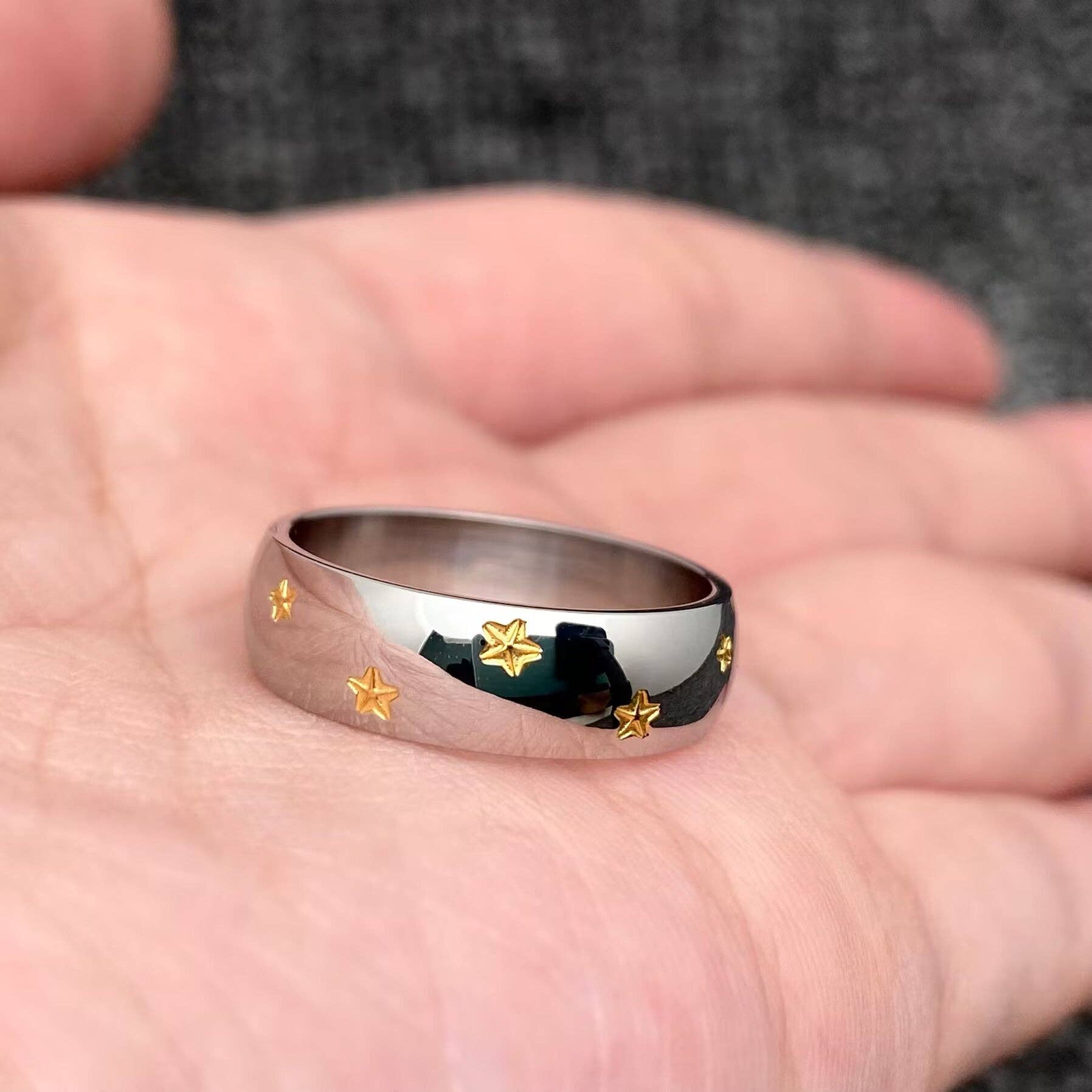 18K Gold Plated Stainless Steel Stars Two Tone Ring - FGS