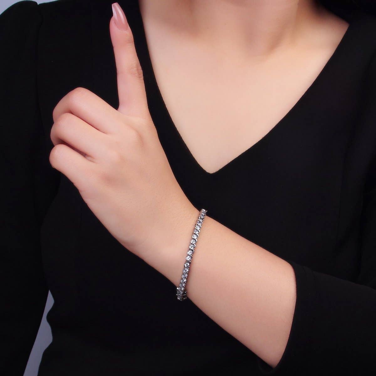 24K Gold Filled Curved S-Link Tennis Chain Bracelet in Gold & Silver | WA-3036 WA-3037