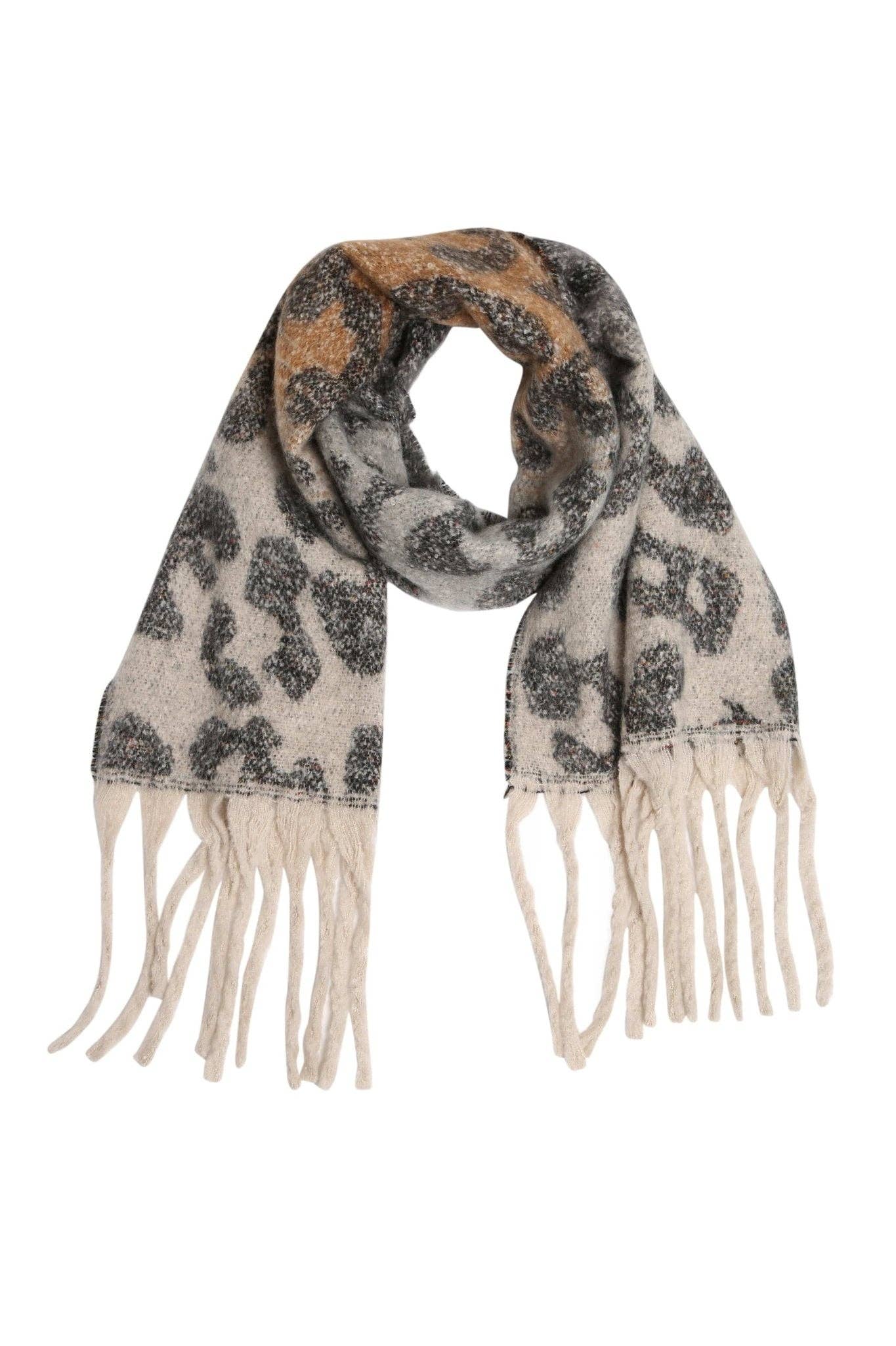 JS2417 Leopard Chunky Oblong Scarf with Fringe
