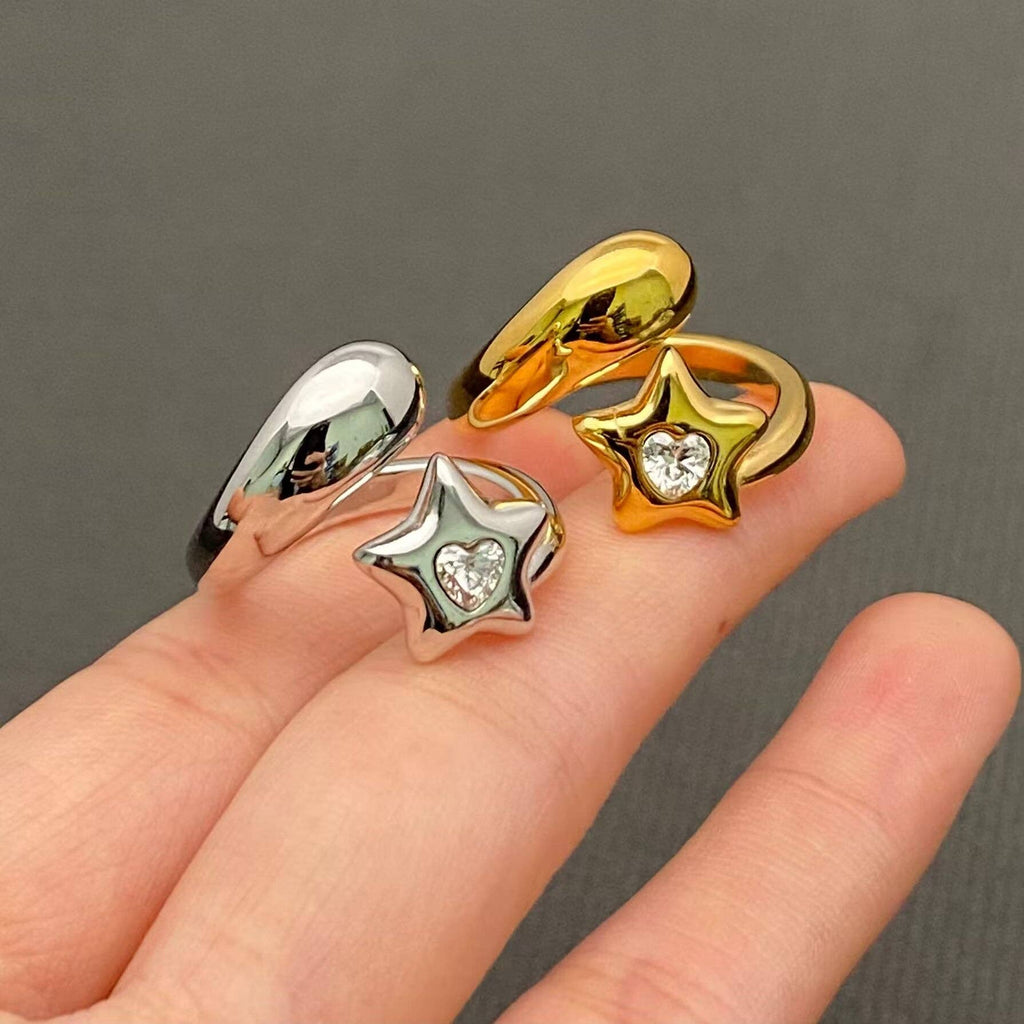 Zircon Star 18K Golden Stainless Steel Ring - FGS/MS