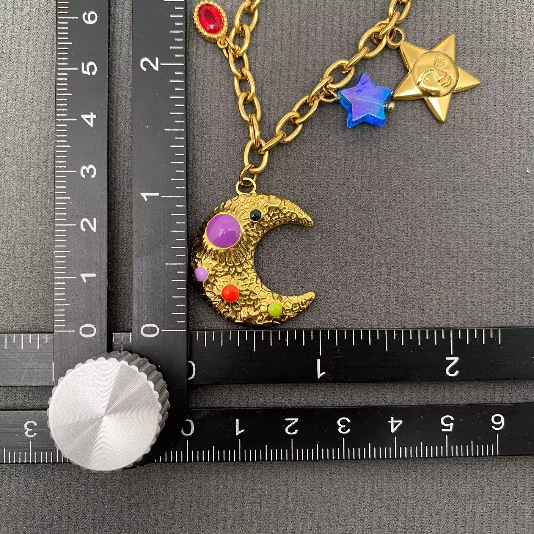 Fantastic Star Moon Charm 18K Golden SS Necklace - FGS/MS