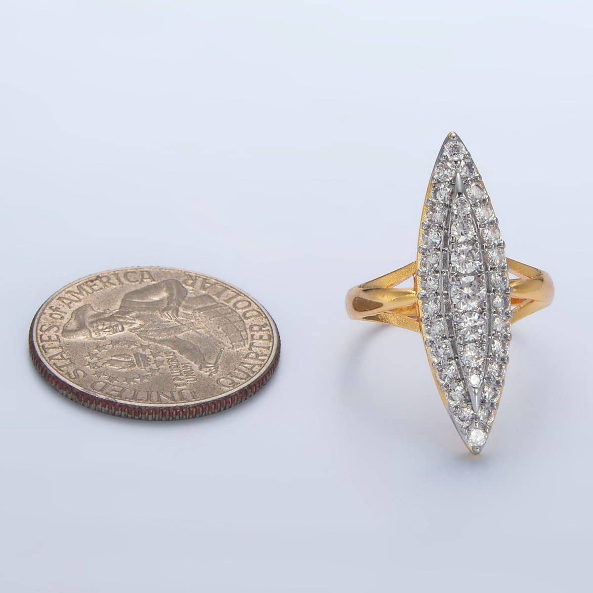 24K Gold Filled Sphere Micro Paved CZ Solitaire Mixed Metal Ring | O1423