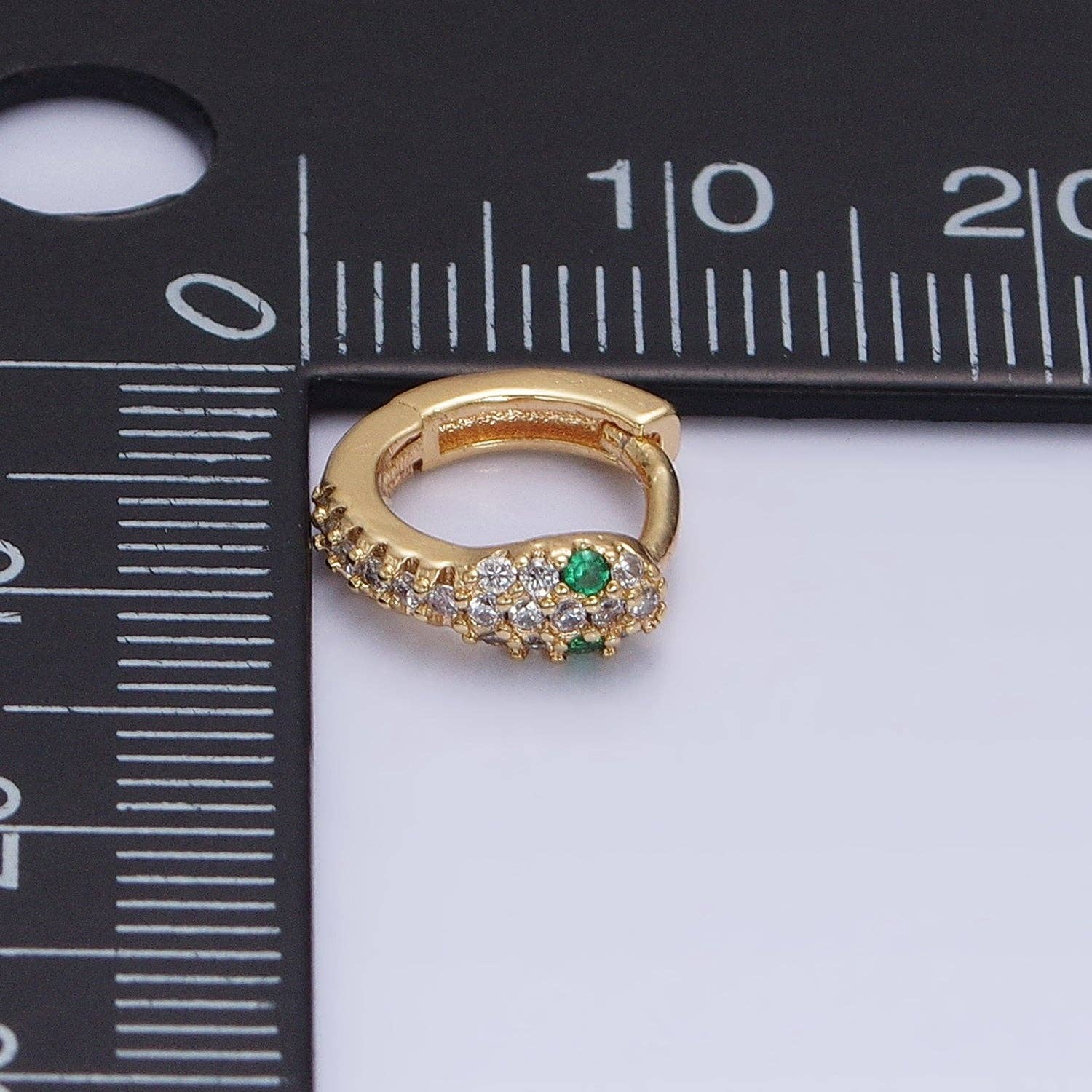 16K Gold Filled Green-Eyed CZ Snake Serpent Huggie Earrings
