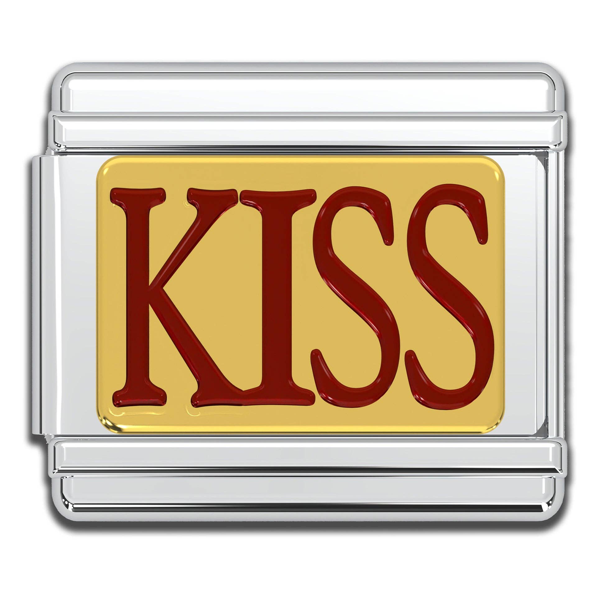 Italian Bracelet Charm - "KISS" Red and Gold 9mm Links