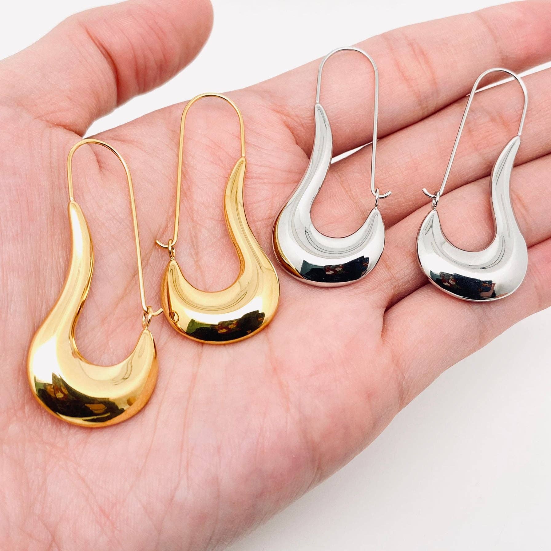 Geometric Texture 18K Gold Plated Hoop Earrings - FGS