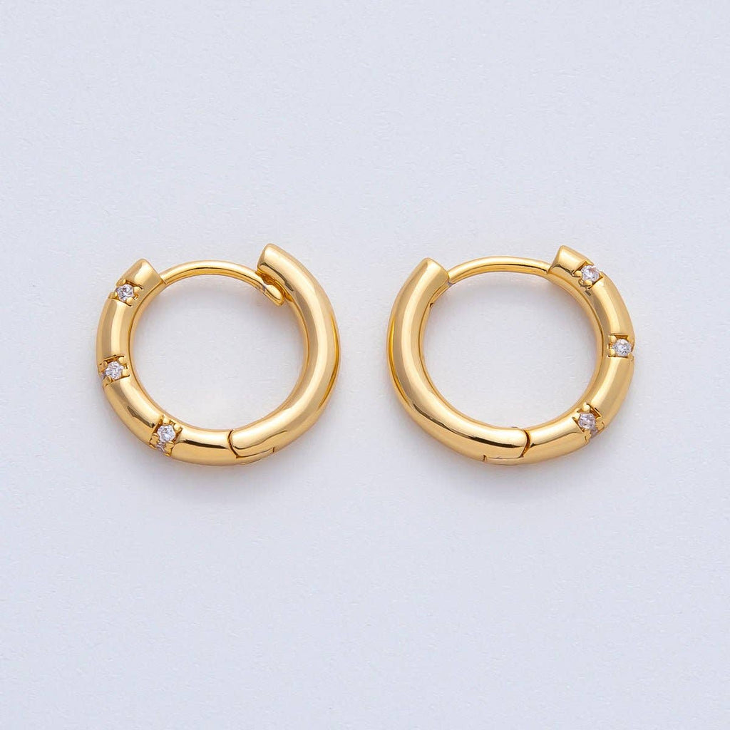18K Gold Filled 16mm Simple Dotted Hinged Hoops Earrings | AD1612