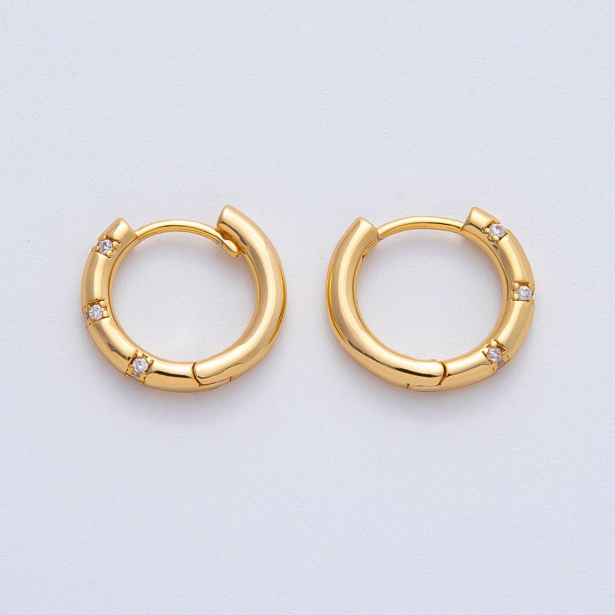 18K Gold Filled 16mm Simple Dotted Hinged Hoops Earrings | AD1612