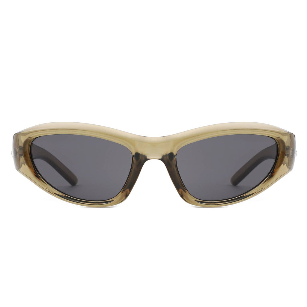 Y2K Slim Oval Unisex Wraparound Sunglasses with Star Temple