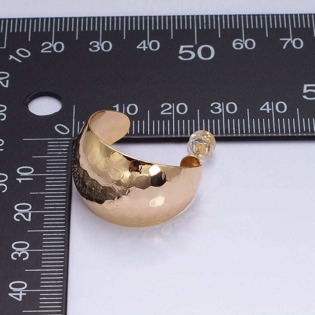 16K Gold Filled 25mm Round Multifaceted Wide Dome C-Shaped Hoop Earrings in Gold & Silver | AE023 AE024