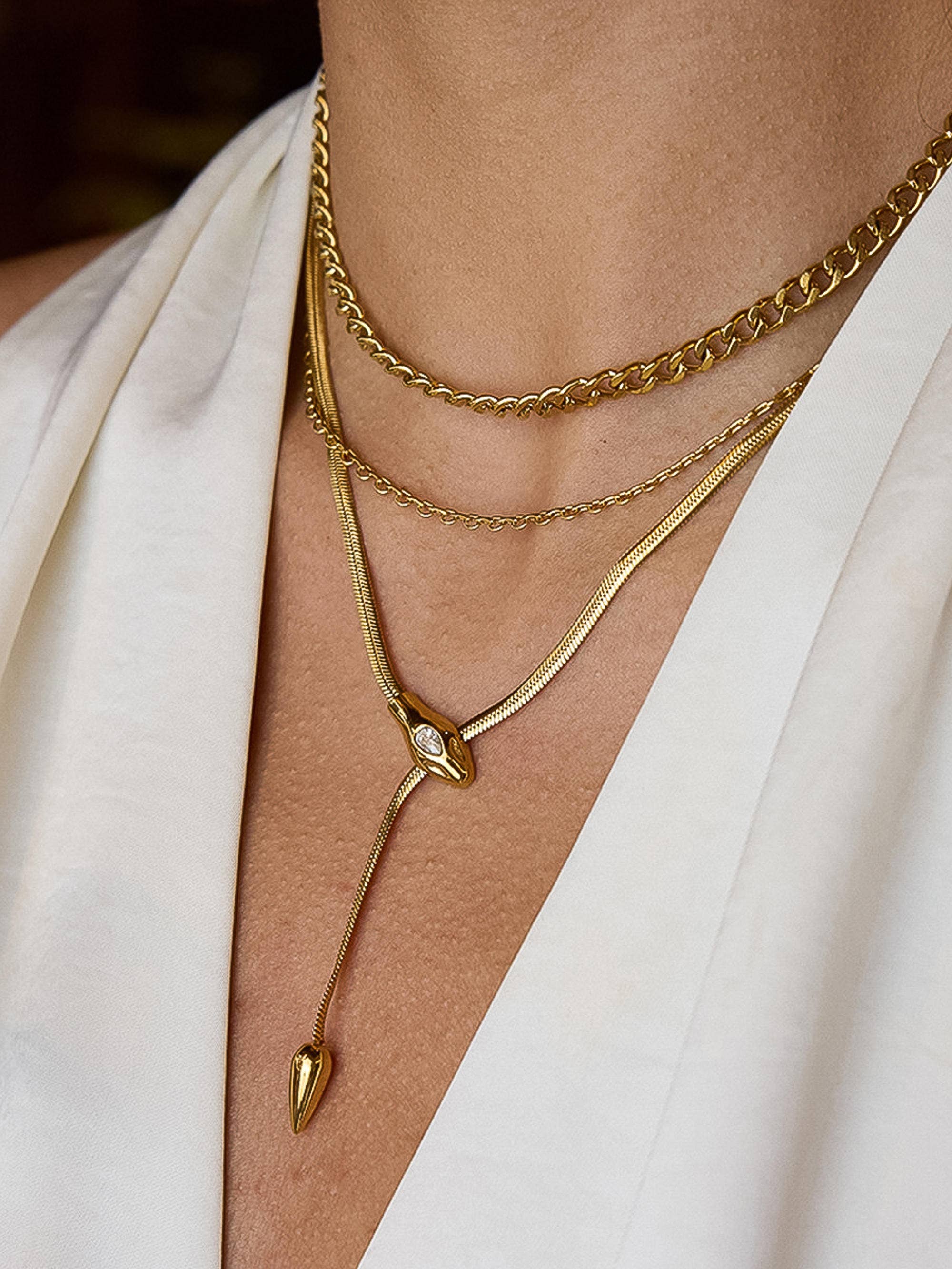 Gildora 18K Gold Non-Tarnish Serpent Y Lariat Necklace