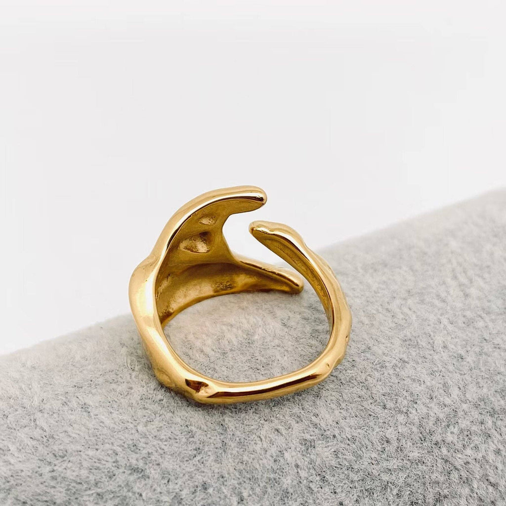 Irregular Texture Design 18K Gold Plated  Steel Ring - FGS