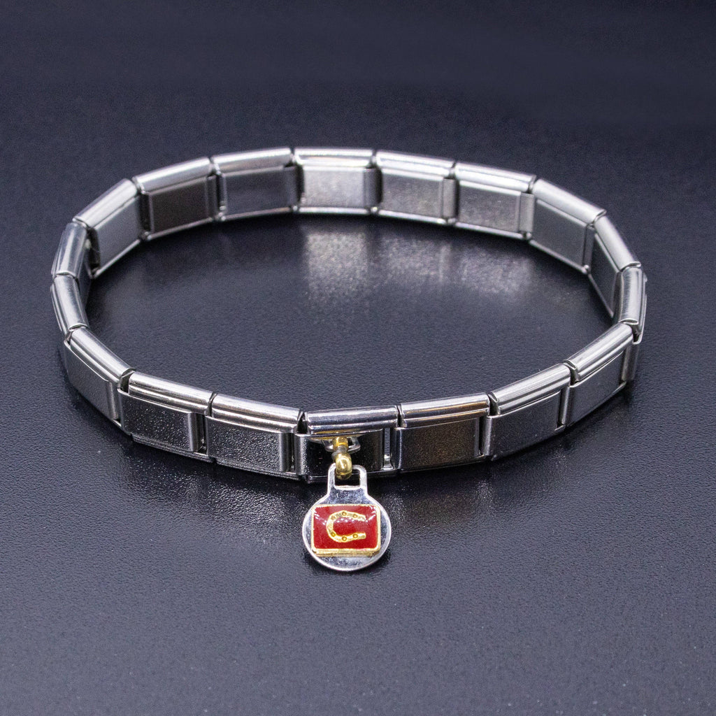 Italian Bracelet Dangle Charm - Horseshoe (Gold/Red) 9mm Links