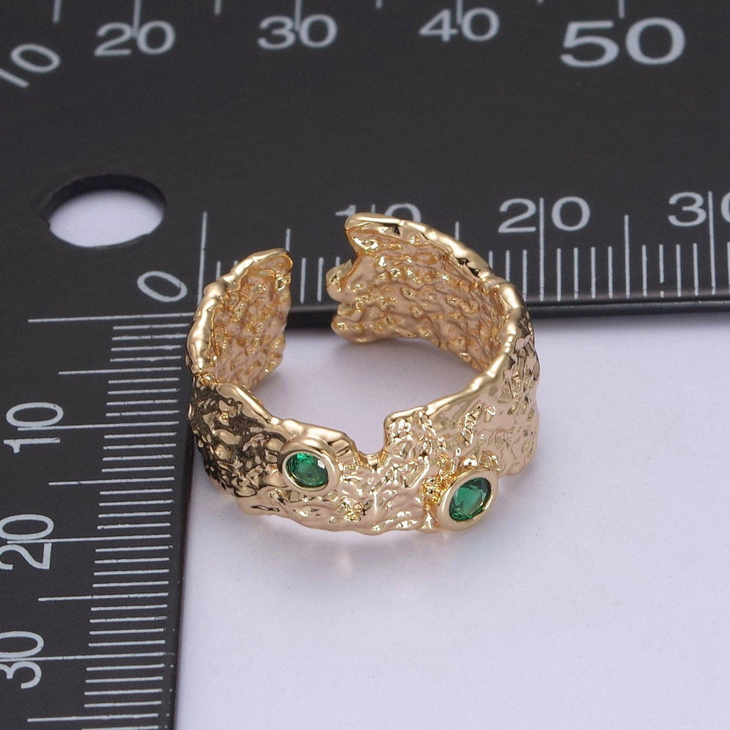 16K Gold Filled Textured Abstract Emerald Green Crystal Zirc